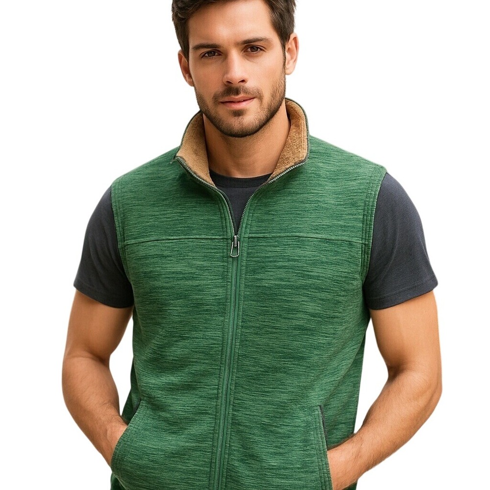 Outdoor Life Men's Jacket Large Green‎ Polar Fleece Vest Pockets Full Zip